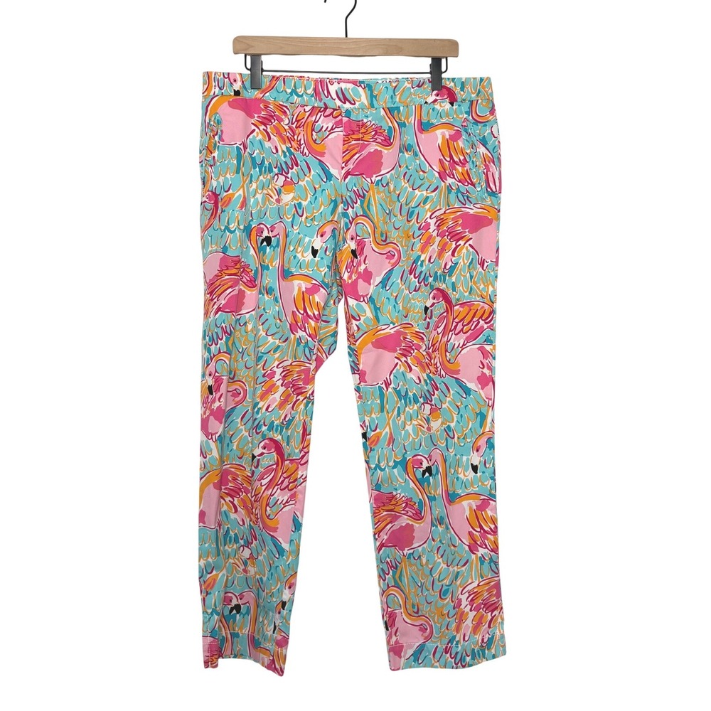 Lilly Pulitzer Elaine Peal and Eat Shrimp and Flamingo Cropped Ankle Pants Sz 12